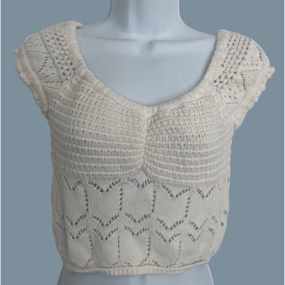 Aeropostale White Coquette Cottagecore Crochet Knit Crop Top M